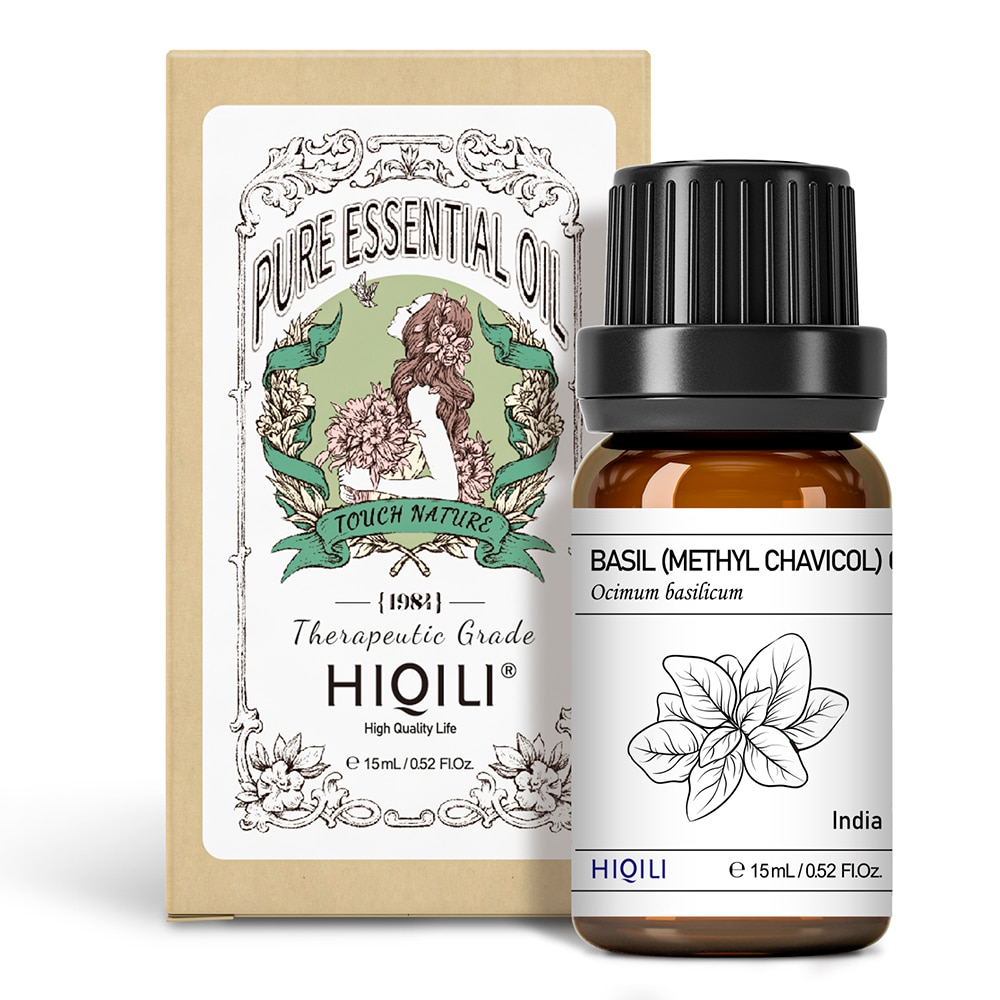 HIQILI罗勒精油100% 纯净，未稀释，治疗级，用于芳香疗法，局部使用 - 15ML